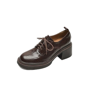 Ženske loafers s okruglim vrhom, debeli pet 3–5 cm, gornji materijal: Super Fiber, potplat: guma, ulošak: vuna