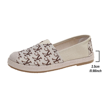 Дамски платнени обувки за ежедневието с кръгъл нос, Slip-On, гумена подметка, нисък ток