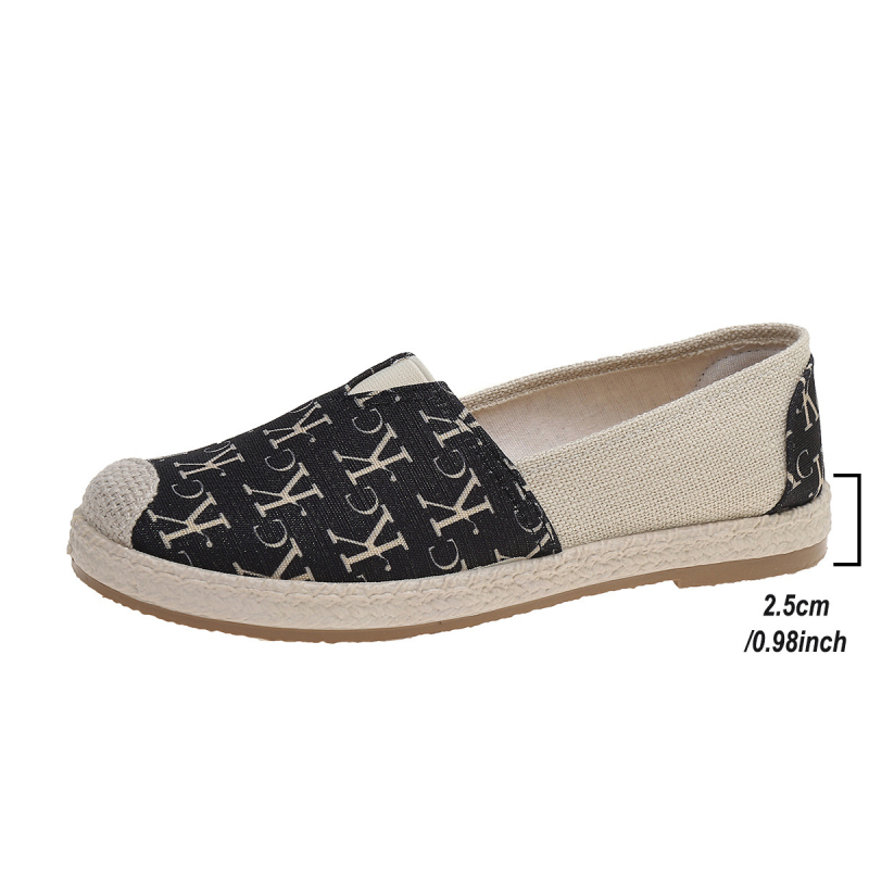 Дамски платнени обувки за ежедневието с кръгъл нос, Slip-On, гумена подметка, нисък ток