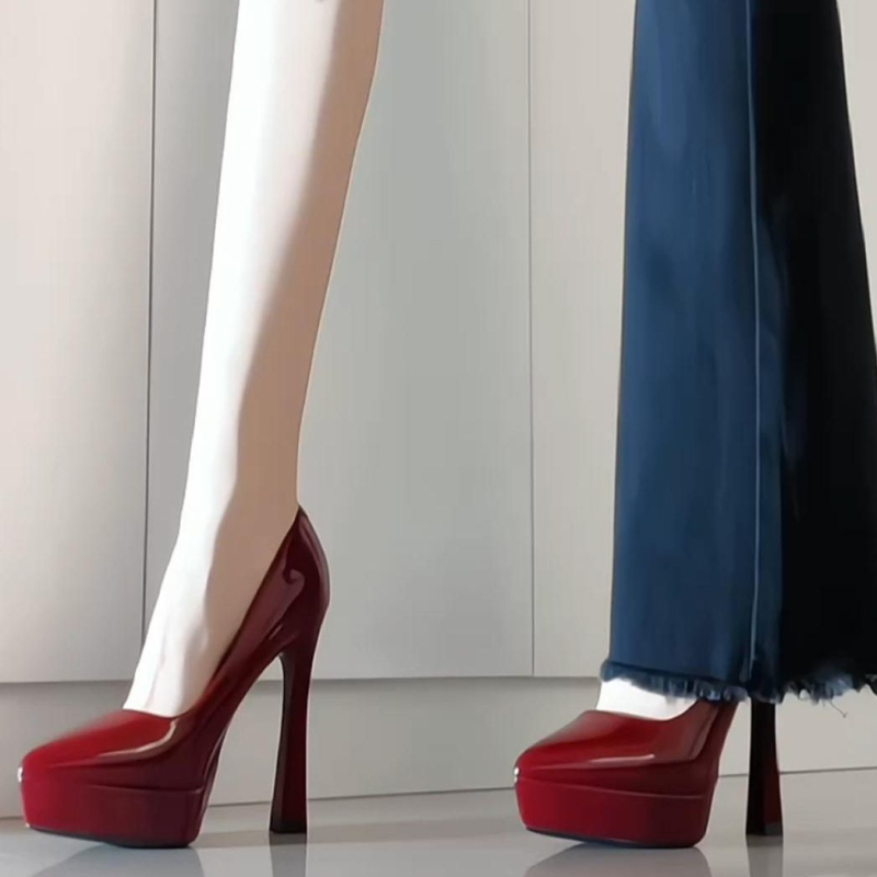 Ženske cipele na visokim petama sa špičastim vrhom, PU gornji dio, visina pete 6–8 cm, slip-on, gumeni potplat