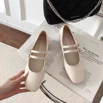 Мери Джейн обувки с квадратен нос, PU горна част, винтидж стил и дебел ток