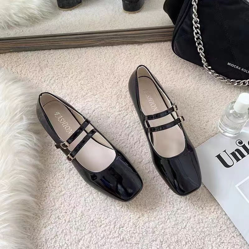 Мери Джейн обувки с квадратен нос, PU горна част, винтидж стил и дебел ток