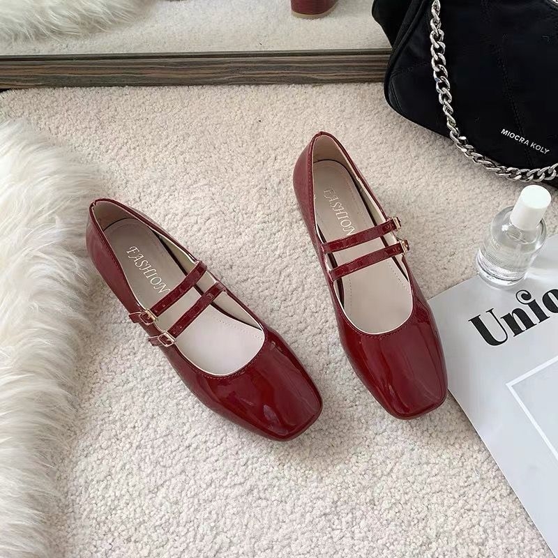 Мери Джейн обувки с квадратен нос, PU горна част, винтидж стил и дебел ток