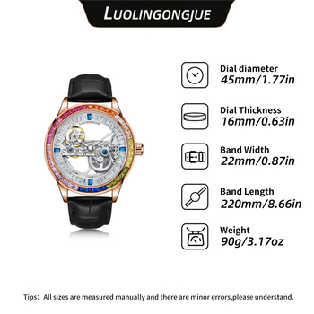 Ceas automat mecanic pentru bărbați, cu skeleton dublu pe ambele fețe și punte unică, mecanism 1966, curea din piele naturală, rezistență la apă 30 m