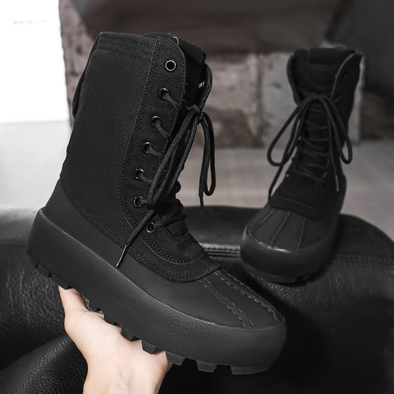 Мъжки високи ботуши Martin с дебела повдигаща подметка, платнена горна част, вулканизирана подметка и връзки отпред