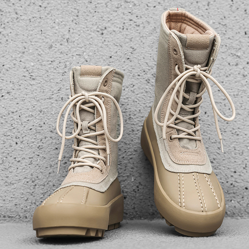 Мъжки високи ботуши Martin с дебела повдигаща подметка, платнена горна част, вулканизирана подметка и връзки отпред