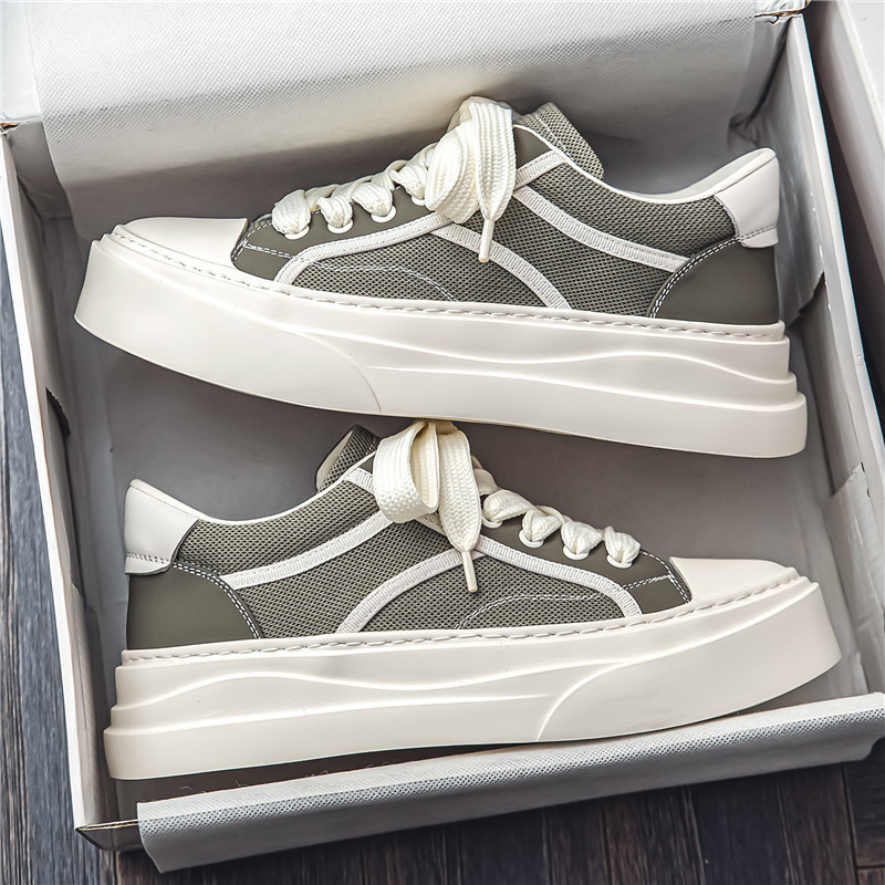 Muške platnene tenisice s debelim potplatom, hongkonški stil, niski profil, vezanje, prozračno unutarnje