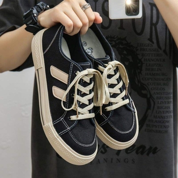 Pantofi sport din pânză pentru bărbați, stil coreean, mid-top, talpă din cauciuc, branț EVA