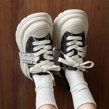 Pantofi platformă din canvas cu creștere de 6 cm, unisex, vârf rotund, închidere cu șireturi