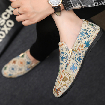 Muški slip-on loaferi od platna s gumom, nizak profil, oštar nos