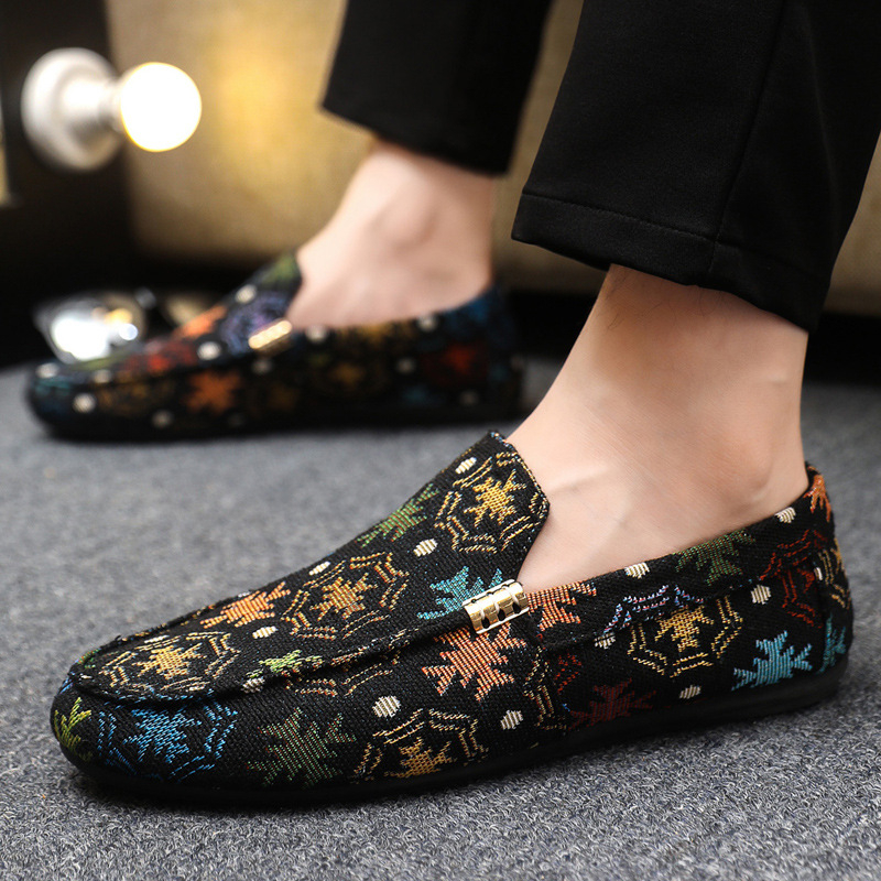 Muški slip-on loaferi od platna s gumom, nizak profil, oštar nos
