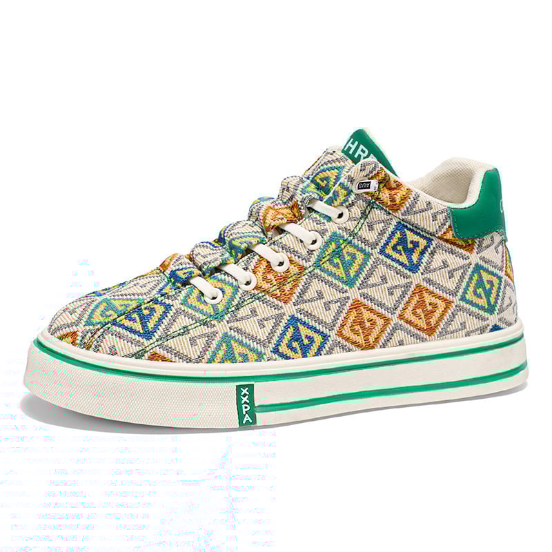 Muške visoke tenisice od platna, prozračna mrežasta podstava, zaobljeni nos, Totem uzorak, PVC injektirana potplat