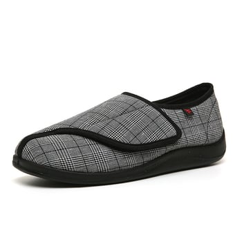 Pánske tenisky z bavlneného plátna s Velcro, káro vzor, vršok z bavlneného plátna, gumová podrážka, sieťovinová výstelka, okrúhla špička, plochá päta, vhodné pre jar a jeseň.