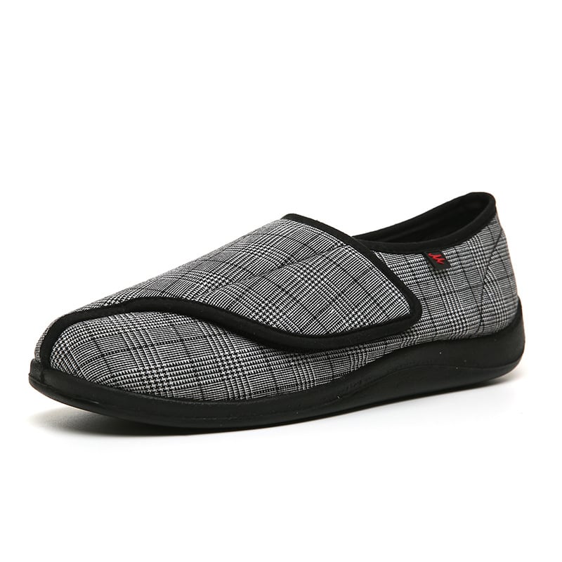 Pánske tenisky z bavlneného plátna s Velcro, káro vzor, vršok z bavlneného plátna, gumová podrážka, sieťovinová výstelka, okrúhla špička, plochá päta, vhodné pre jar a jeseň.