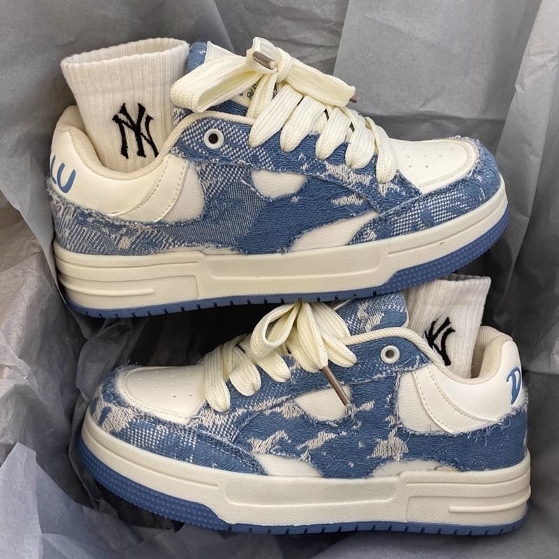 Unisex tenisice s okruglim vrhom, PU gornji dio, Skull uzorak, vezivanje šnura, podignuta potplata