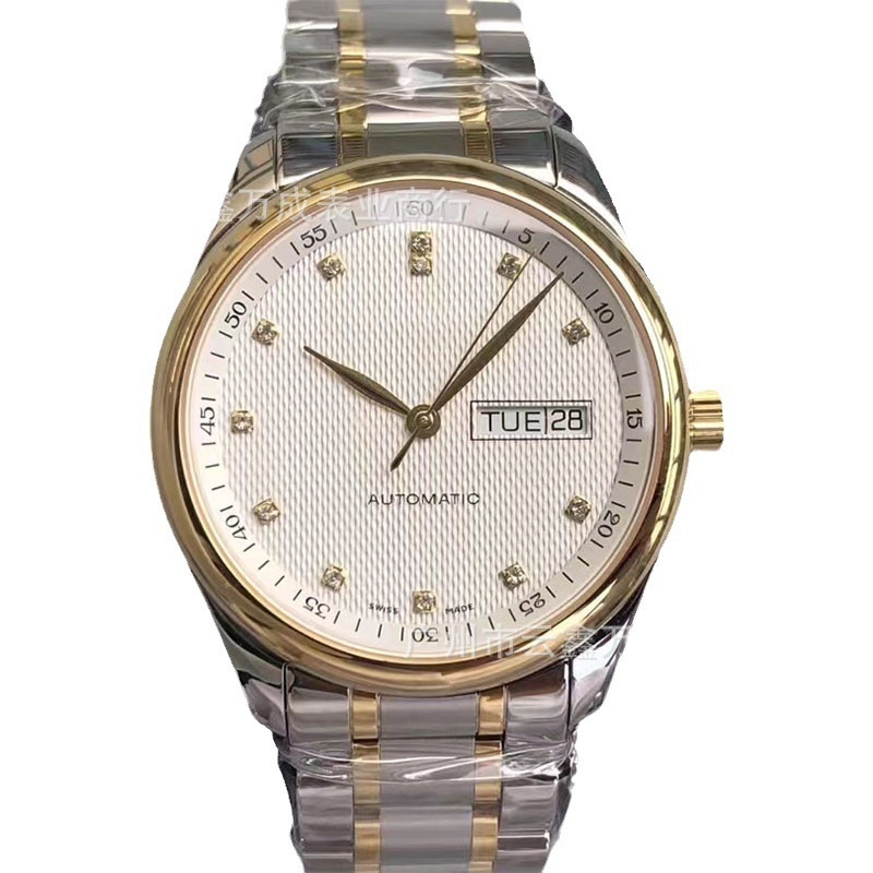 Pánske automatické mechanické hodinky s kalendárom a zobrazením dňa v týždni; ciferník 39 mm so safírovým sklíčkom; puzdro a nerezový náramok; pohon Seagull 2892; vodotesnosť 100 m