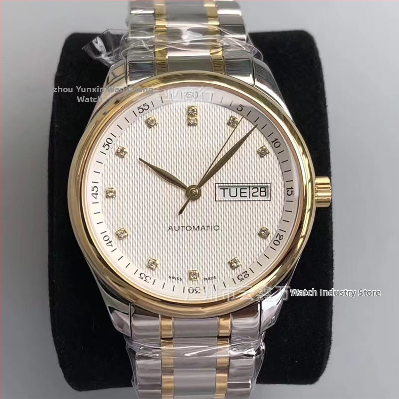 Pánske automatické mechanické hodinky s kalendárom a zobrazením dňa v týždni; ciferník 39 mm so safírovým sklíčkom; puzdro a nerezový náramok; pohon Seagull 2892; vodotesnosť 100 m