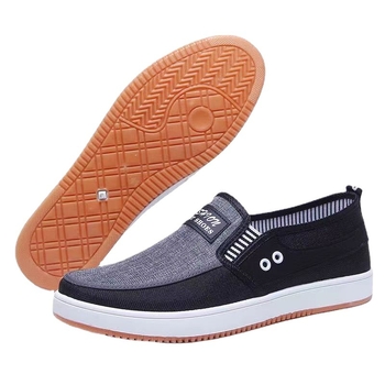 Pantofi slip-on pentru bărbați, plasă respirabilă, model cu dungi, vârf rotund, talpă plată