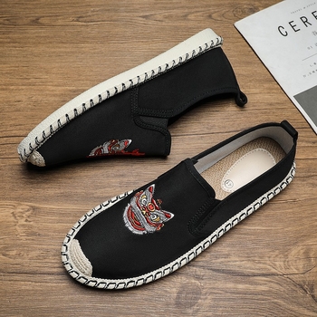 Pantofi din pânză pentru bărbați, vară, respirabili, cu vârf rotund, partea superioară din pânză, PU branț, talpă din cauciuc, deschidere joasă, talpă plată, slip-on, pentru purtare zilnică și drumeții ușoare