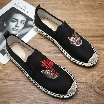 Pantofi din pânză pentru bărbați, vară, respirabili, cu vârf rotund, partea superioară din pânză, PU branț, talpă din cauciuc, deschidere joasă, talpă plată, slip-on, pentru purtare zilnică și drumeții ușoare