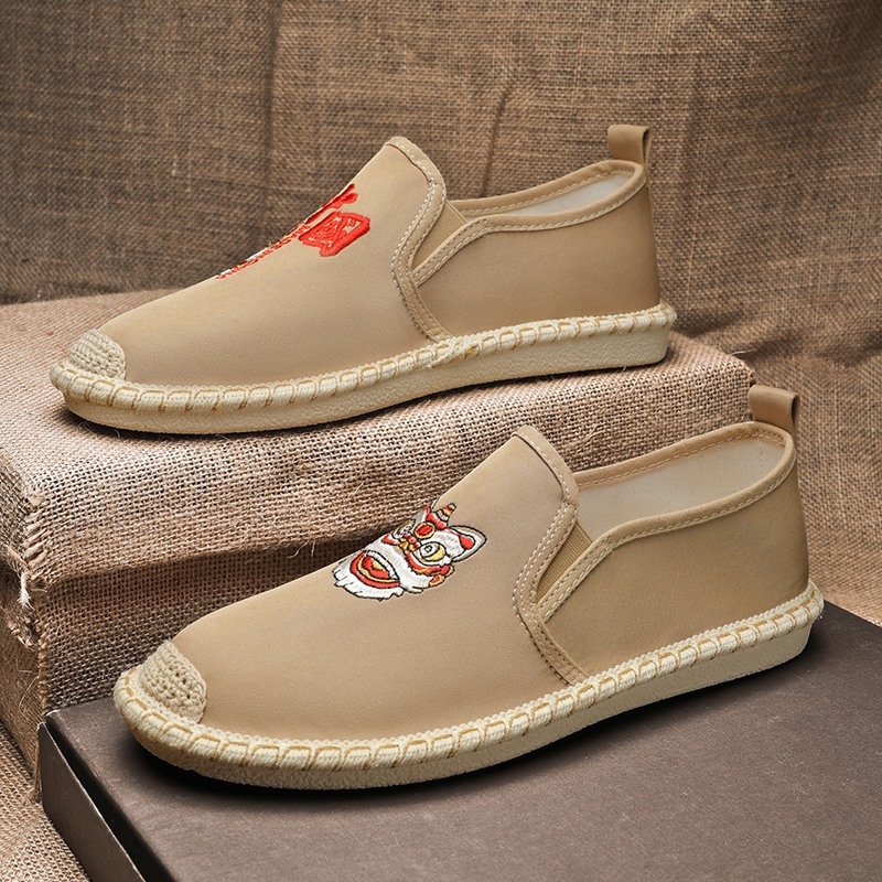 Pantofi din pânză pentru bărbați, vară, respirabili, cu vârf rotund, partea superioară din pânză, PU branț, talpă din cauciuc, deschidere joasă, talpă plată, slip-on, pentru purtare zilnică și drumeții ușoare