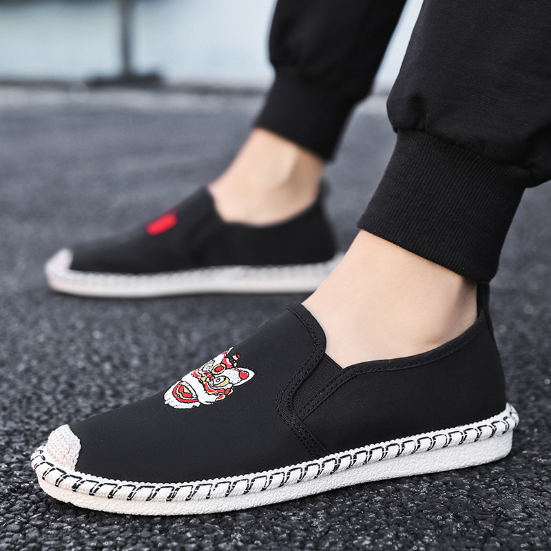 Pantofi din pânză pentru bărbați, vară, respirabili, cu vârf rotund, partea superioară din pânză, PU branț, talpă din cauciuc, deschidere joasă, talpă plată, slip-on, pentru purtare zilnică și drumeții ușoare