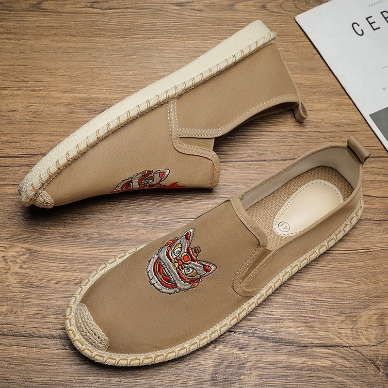 Pantofi din pânză pentru bărbați, vară, respirabili, cu vârf rotund, partea superioară din pânză, PU branț, talpă din cauciuc, deschidere joasă, talpă plată, slip-on, pentru purtare zilnică și drumeții ușoare