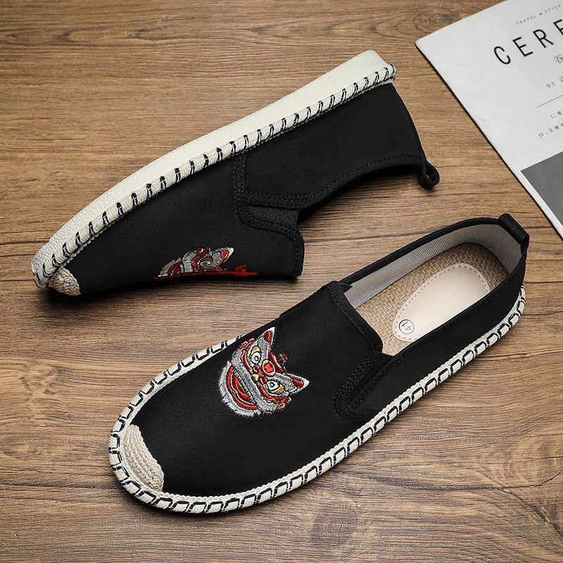 Pantofi din pânză pentru bărbați, vară, respirabili, cu vârf rotund, partea superioară din pânză, PU branț, talpă din cauciuc, deschidere joasă, talpă plată, slip-on, pentru purtare zilnică și drumeții ușoare