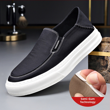 Pánske casual slip-on board topánky, priedušný vrch z Oxford materiálu, ľahké, 3–5 cm hrubá gumová podrážka