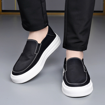 Pánske casual slip-on board topánky, priedušný vrch z Oxford materiálu, ľahké, 3–5 cm hrubá gumová podrážka