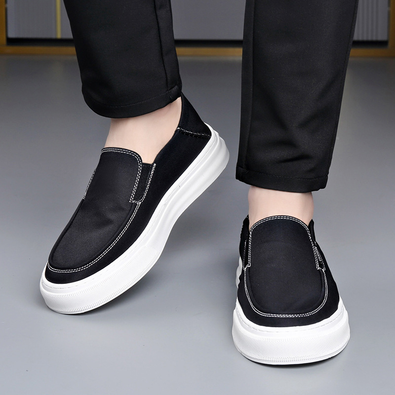 Pánske casual slip-on board topánky, priedušný vrch z Oxford materiálu, ľahké, 3–5 cm hrubá gumová podrážka