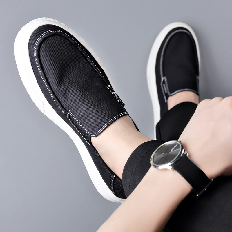 Pánske casual slip-on board topánky, priedušný vrch z Oxford materiálu, ľahké, 3–5 cm hrubá gumová podrážka