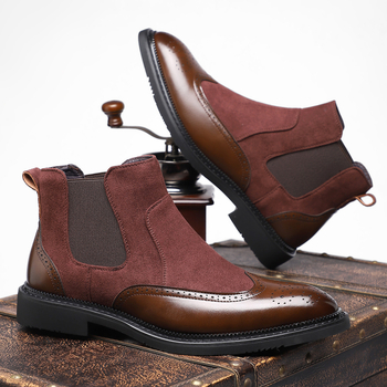 Muške kožne čizme s oštrim vrhom, casual retro britanski stil, niska peta, gumeni potplat