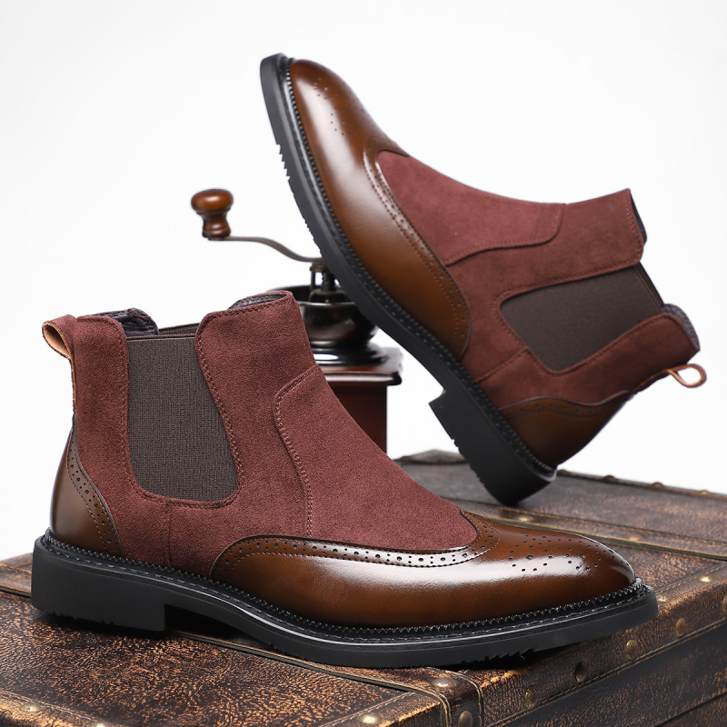 Muške kožne čizme s oštrim vrhom, casual retro britanski stil, niska peta, gumeni potplat