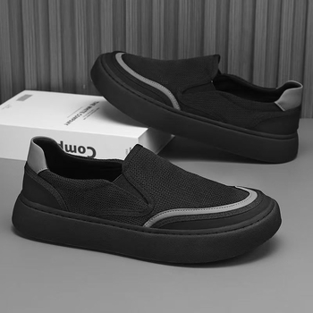 Pánske slip-on tenisky, bavlna horný materiál, nízky profil, zaokrúhlená špička, PVC podrážka