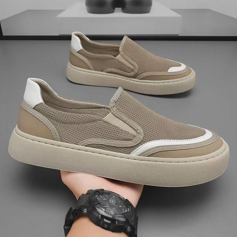 Pánske slip-on tenisky, bavlna horný materiál, nízky profil, zaokrúhlená špička, PVC podrážka