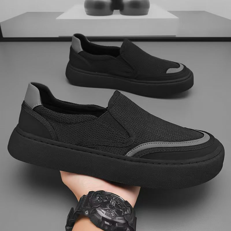 Pánske slip-on tenisky, bavlna horný materiál, nízky profil, zaokrúhlená špička, PVC podrážka
