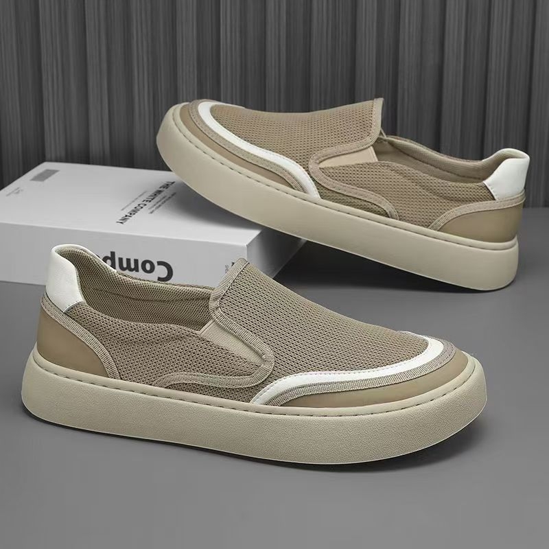 Pánske slip-on tenisky, bavlna horný materiál, nízky profil, zaokrúhlená špička, PVC podrážka
