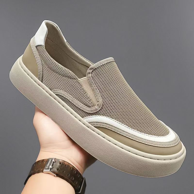 Pánske slip-on tenisky, bavlna horný materiál, nízky profil, zaokrúhlená špička, PVC podrážka