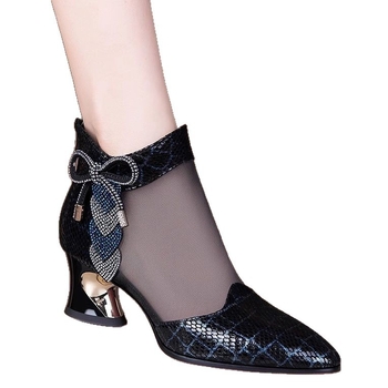 Pantofi Mary Jane femei, vârf ascuțit, partea superioară PU, toc mediu gros 3-6 cm, talpă injectată, fermoar pe spate