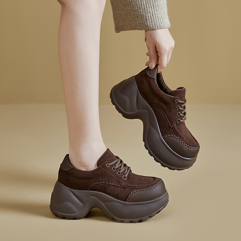 Platformske loaferice s okruglim vrhom, gornji dio od super fiber, EVA đon, prednje vezanje, debeli pet, za zimu i jesen