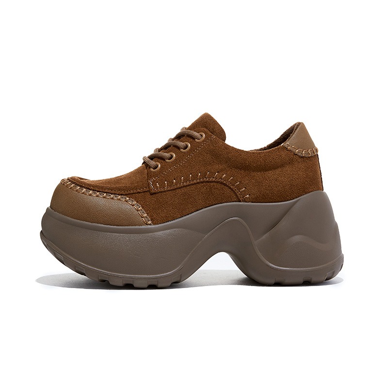 Platformske loaferice s okruglim vrhom, gornji dio od super fiber, EVA đon, prednje vezanje, debeli pet, za zimu i jesen