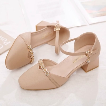 Loafers femei stil coreean, vârf rotund, partea superioară PU, curea cu cataramă, toc înclinat 3–5 cm