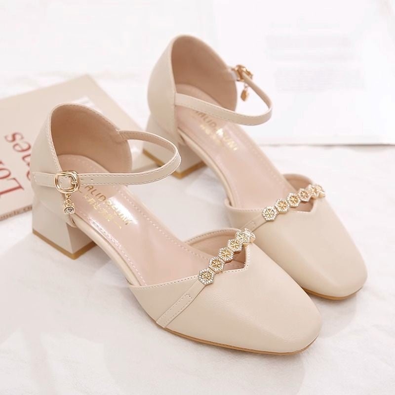 Loafers femei stil coreean, vârf rotund, partea superioară PU, curea cu cataramă, toc înclinat 3–5 cm