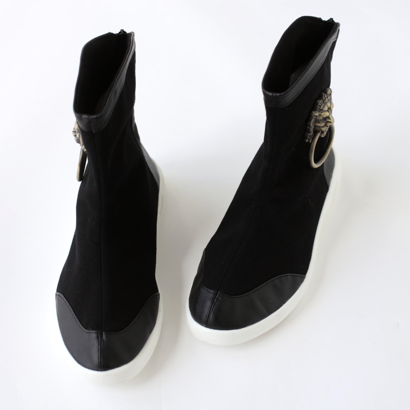 Мъжки високи обувки от платно с пластмасова подметка, платнена горна част, заострен нос, височина на гърлото над 11 см