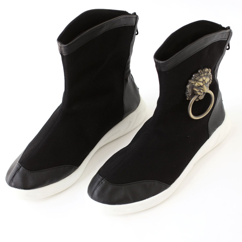 Мъжки високи обувки от платно с пластмасова подметка, платнена горна част, заострен нос, височина на гърлото над 11 см