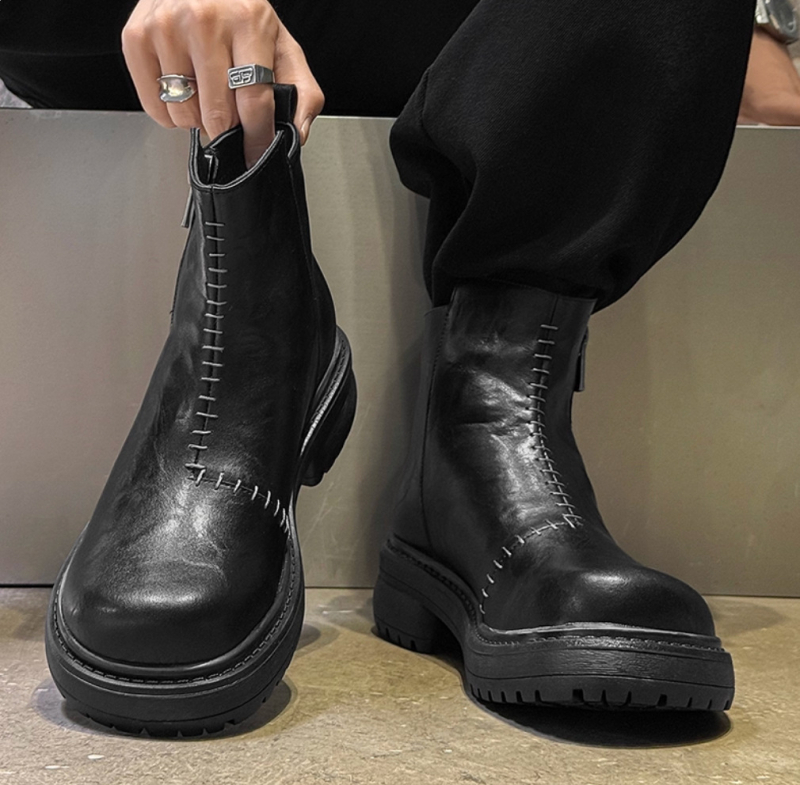 Ghete Martin unisex cu partea superioară din PU, talpă din cauciuc, căptușeală din microfibră, fermoar lateral, impermeabile