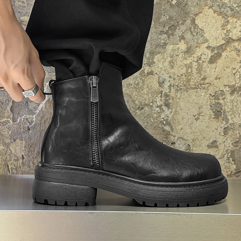 Ghete Martin unisex cu partea superioară din PU, talpă din cauciuc, căptușeală din microfibră, fermoar lateral, impermeabile