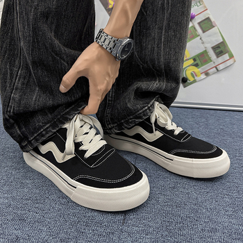 Мъжки канвасови маратонки в корейски стил – леки, нисък връх, с връзки, вулканизирана гумена подметка HTA-6