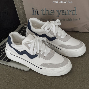 Мъжки канвасови маратонки в корейски стил – леки, нисък връх, с връзки, вулканизирана гумена подметка HTA-6